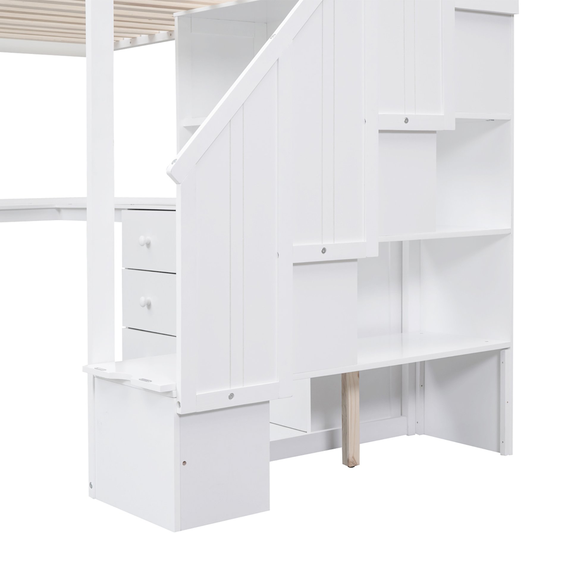 Twin Size Loft Bed With L-Shaped Desk, Drawers, Cabinet And Storage Staircase - White - Image 14