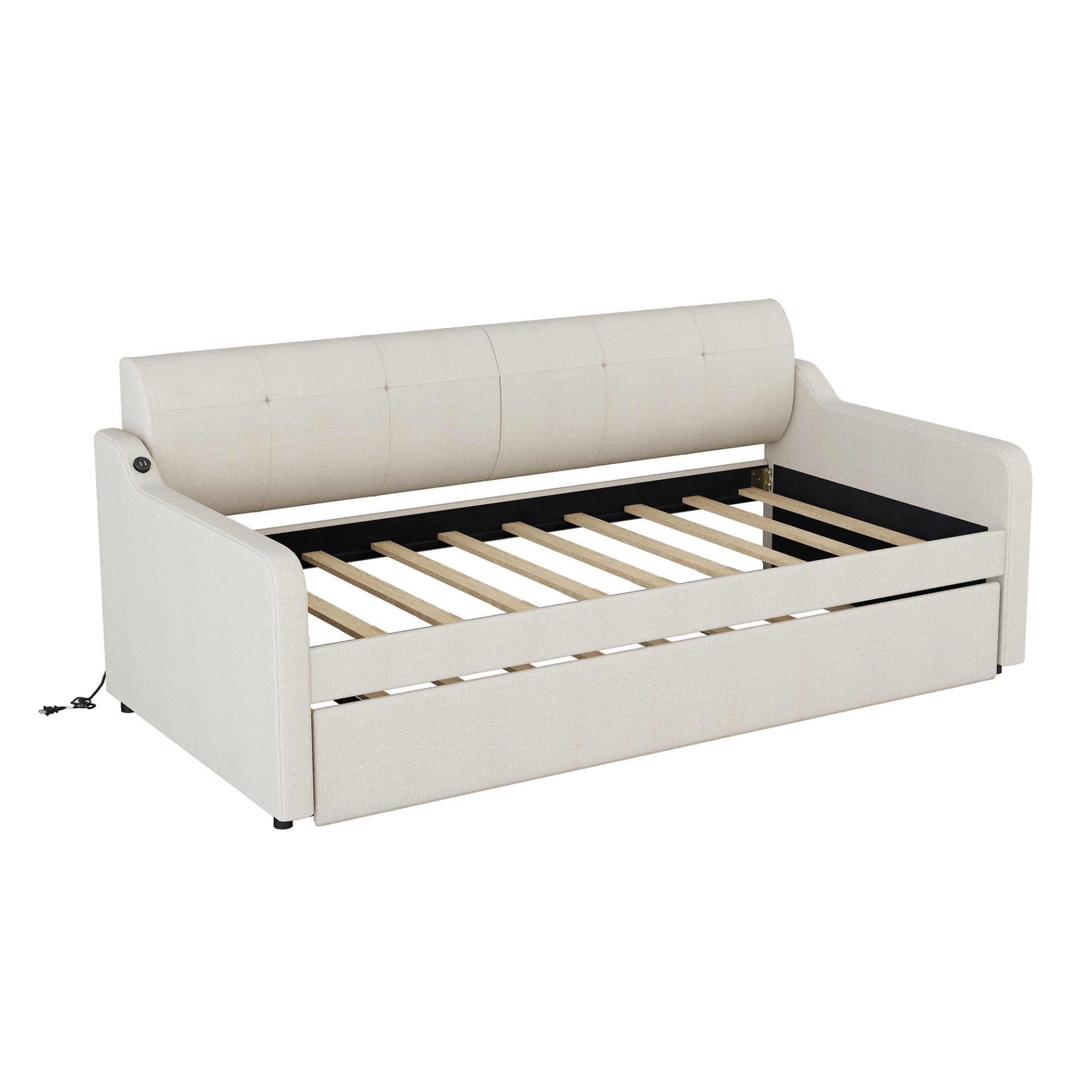 Twin Size Daybed With Trundle And USB Charging - Beige - Image 8