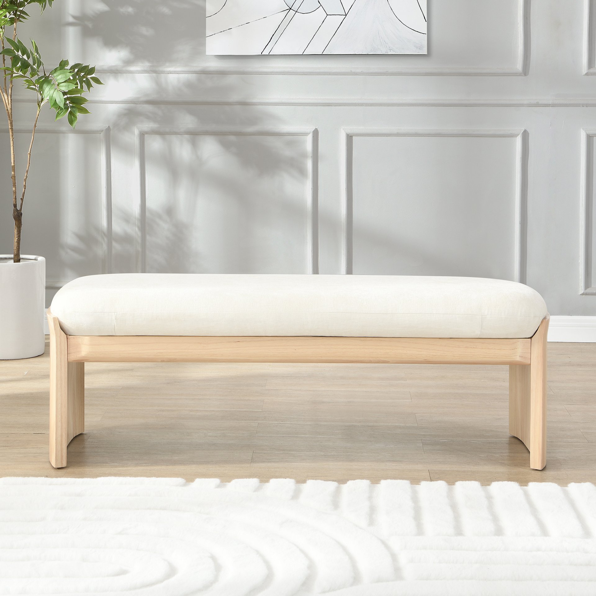 Footstool With Soft Cushion For Living Room - Beige / Natural - Image 2