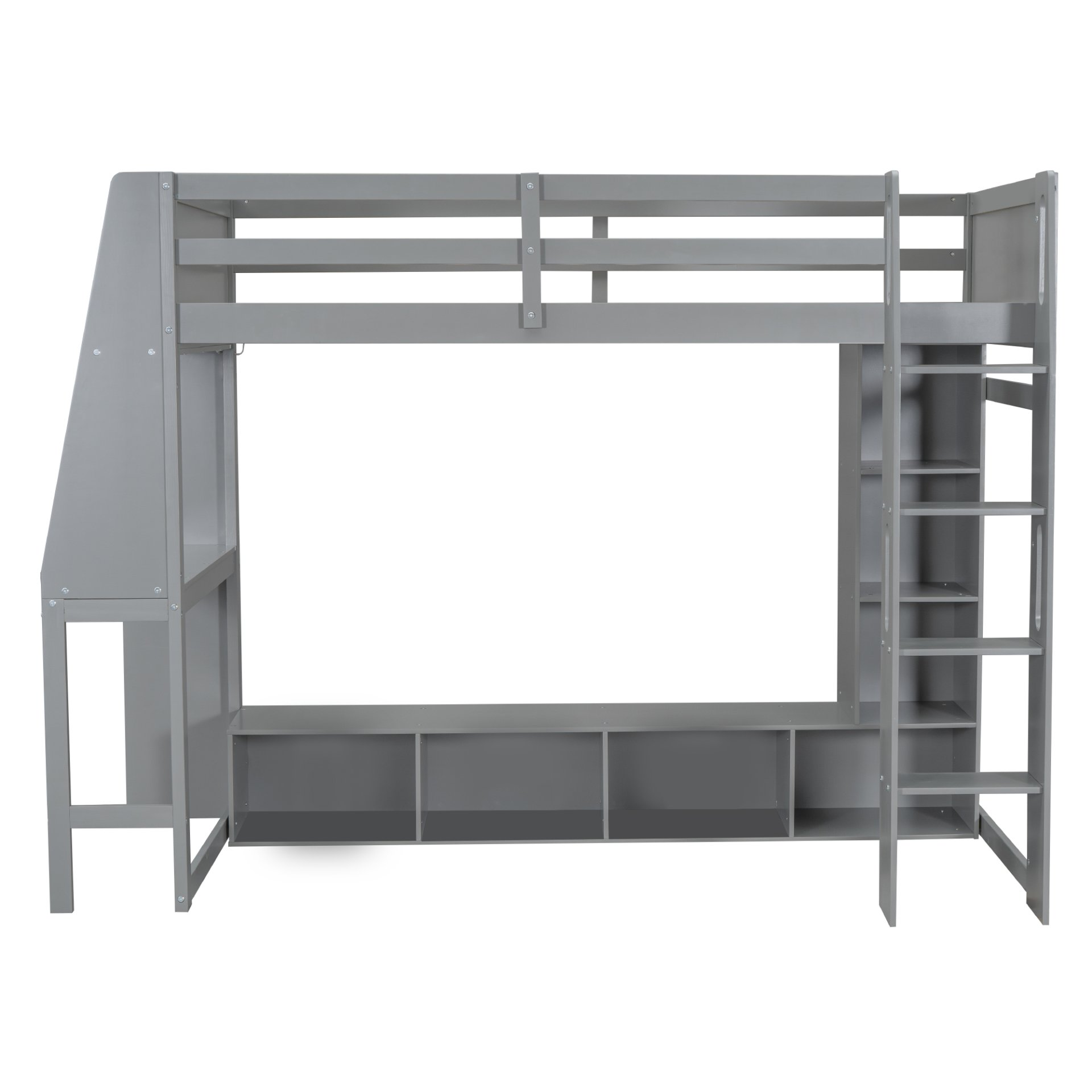 Twin Size Gaming Loft Bed With Desk, Multi Storage Shelves, LED Lighting, And Hanging Clothes Rack - Gray - Image 10