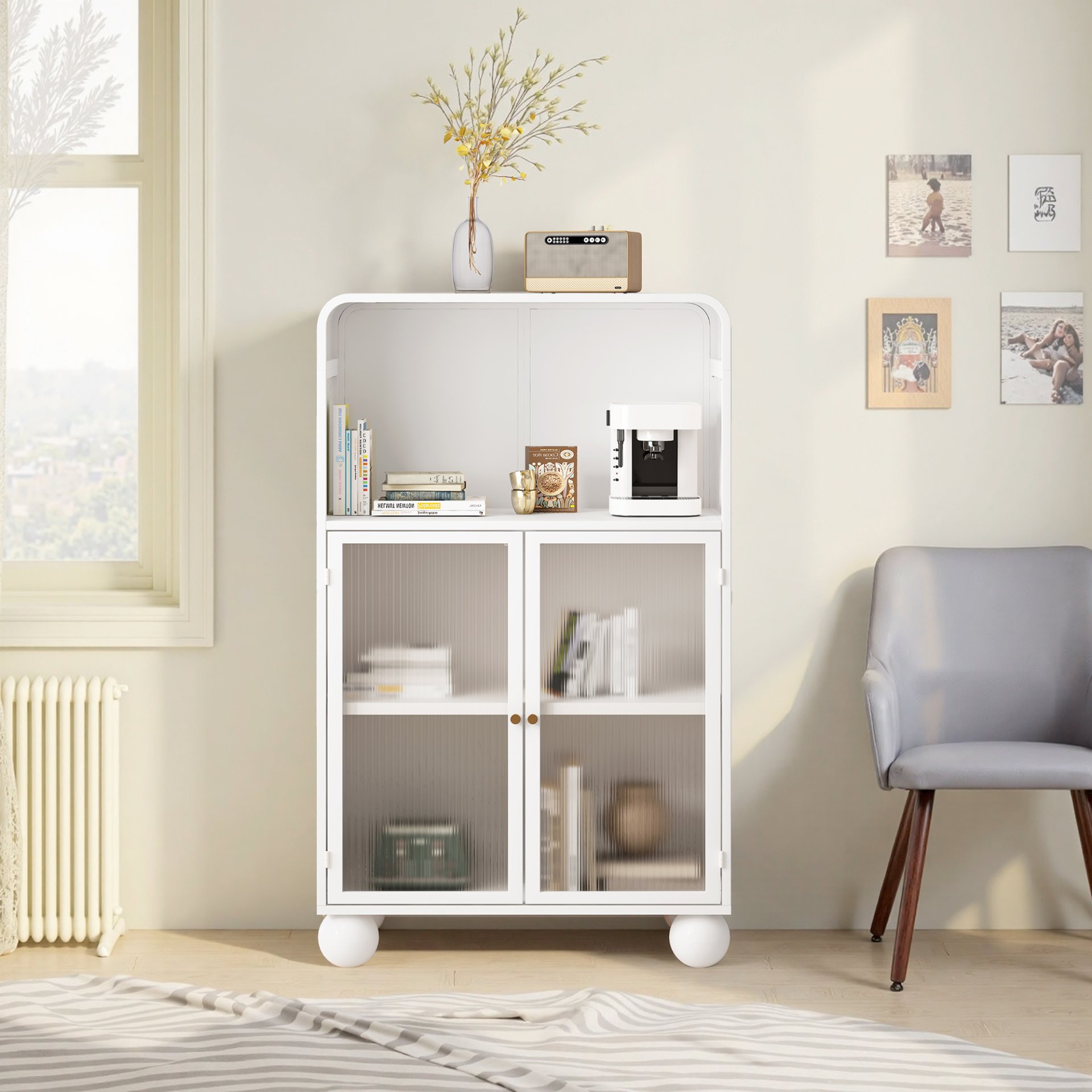 Storage Cabinet With Shelves And Glass Door, Freestanding Organizer For Bathroom - White - Image 6