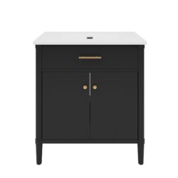 Bathroom Vanity With Sink, Soft Close Doors And Adjustable Shelf, Curved Profile Design - Black