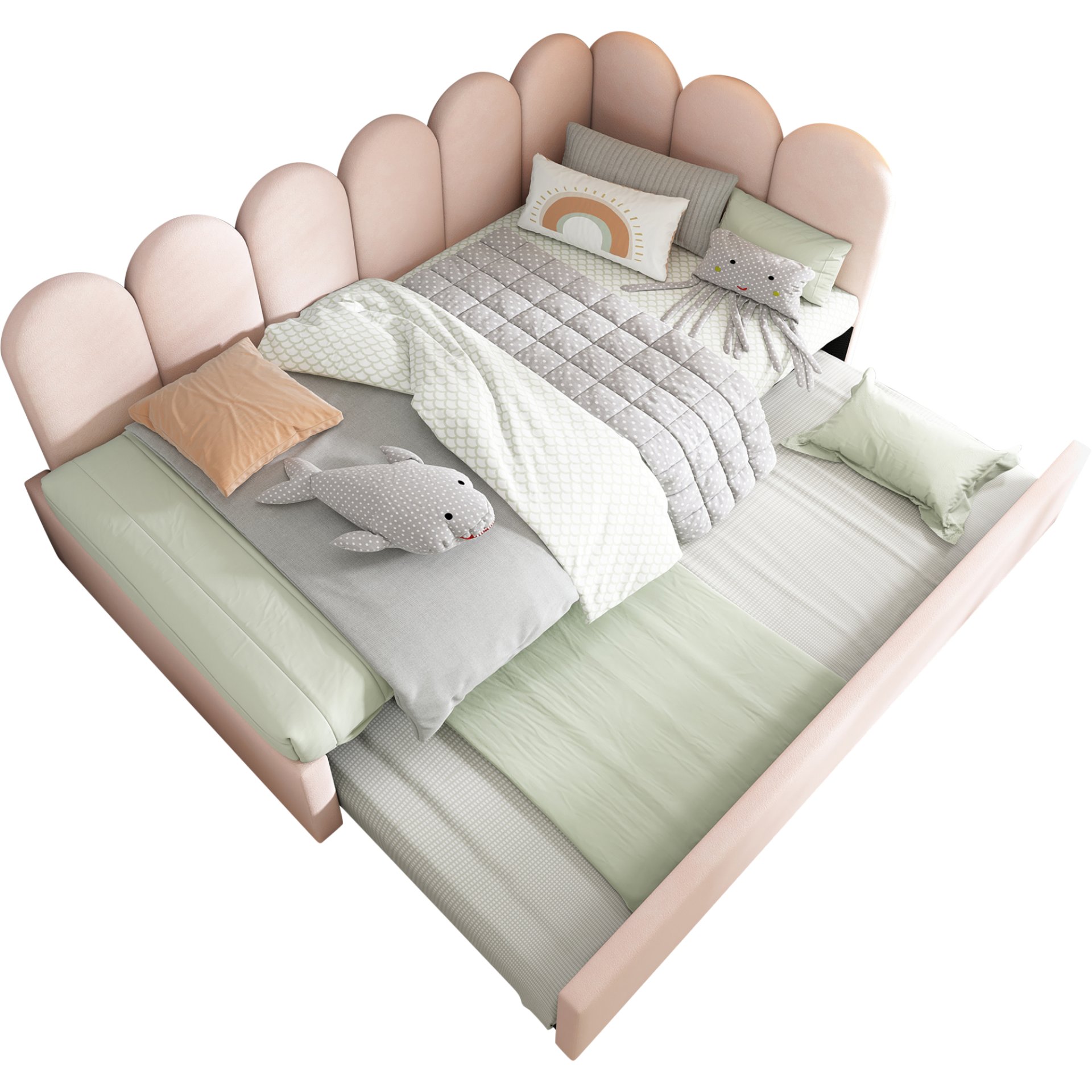 Twin Size Sofa L-Shaped Daybed With Pull Out Twin Bed - Pink - Image 7