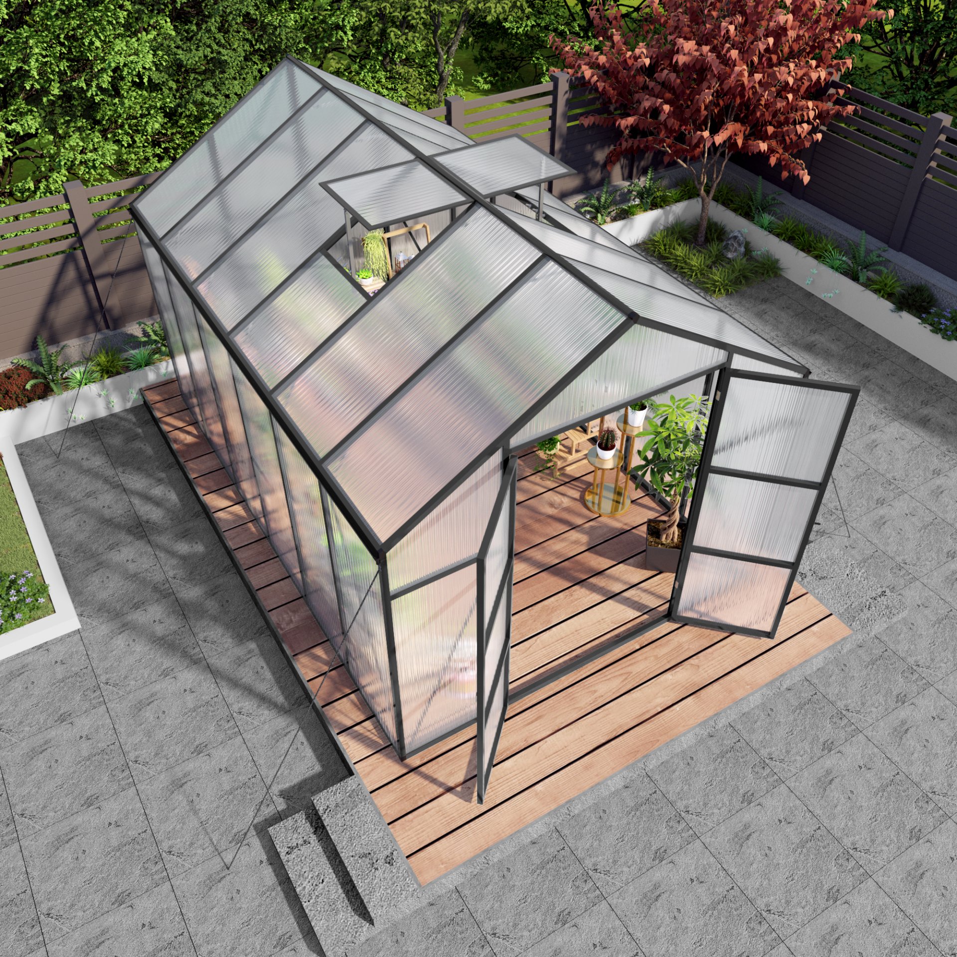 Greenhouse 8 X 12 Ft Polycarbonate Greenhouse With Raised Base And Anchor Frame In For Outdoor Backyard All Season Use - Black - Image 9