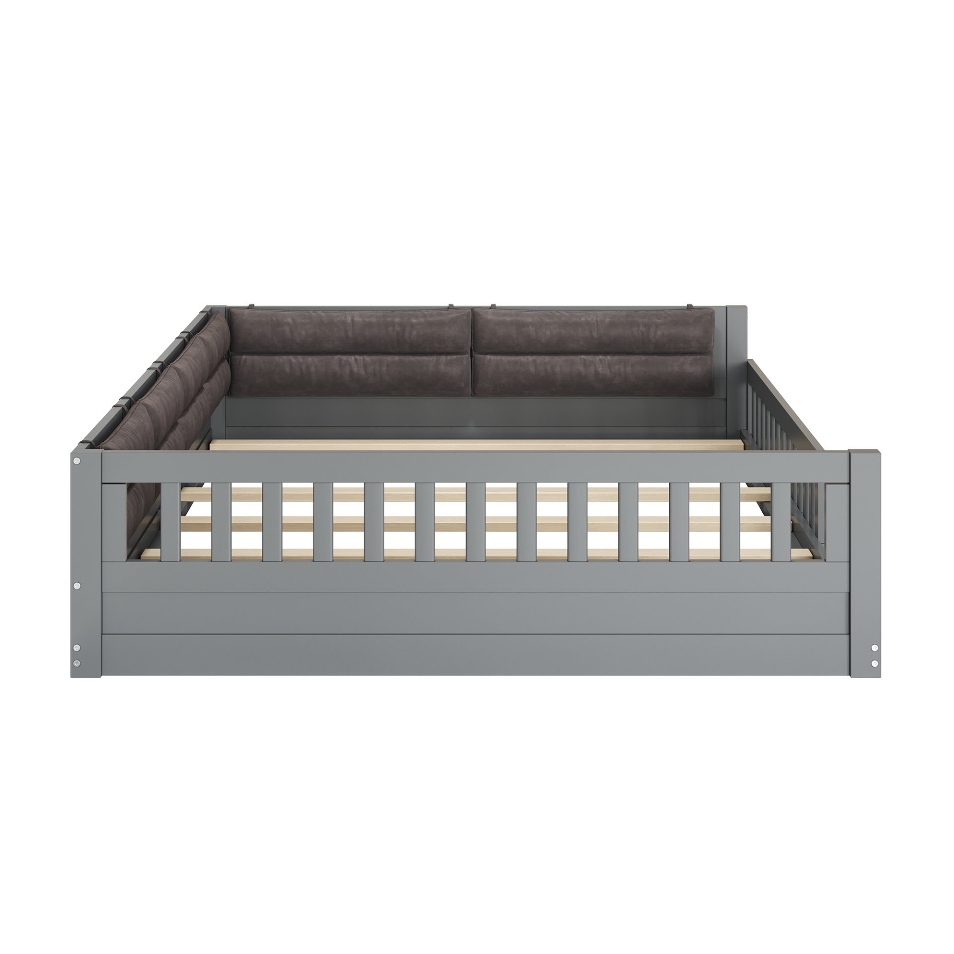 Upholstered Platform Bed With Guardrail And Pillow, Full Size - Gray - Image 8