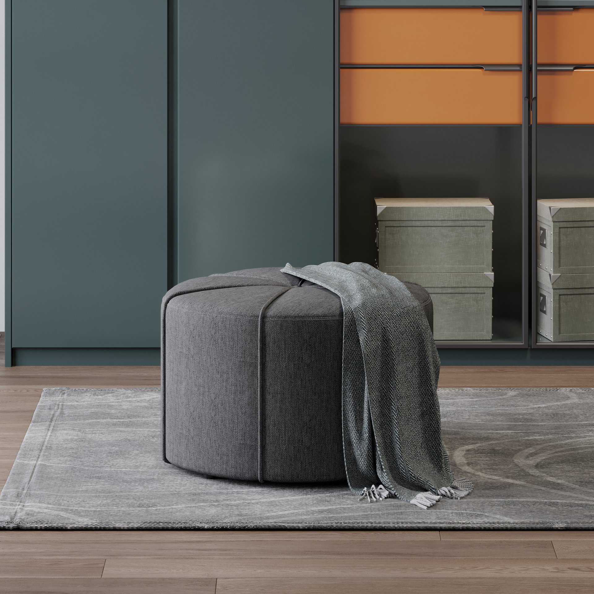 Modern Ottoman With Refined Fabric Upholstery, Solid And Engineered Wood - Charcoal - Image 5