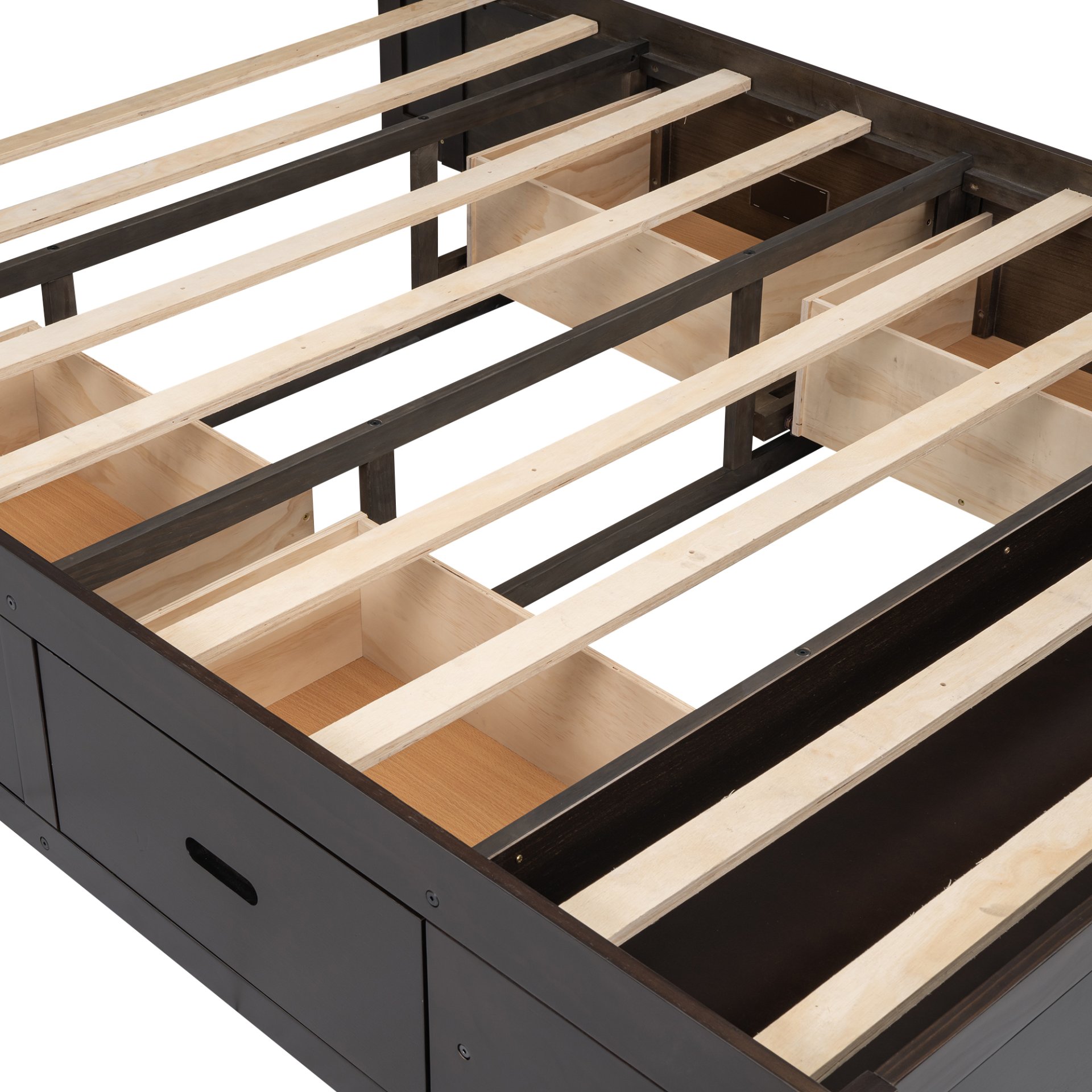 Queen Size Platform Bed With Storage Headboard, Shoe Rack And 4 Drawers - Espresso - Image 6