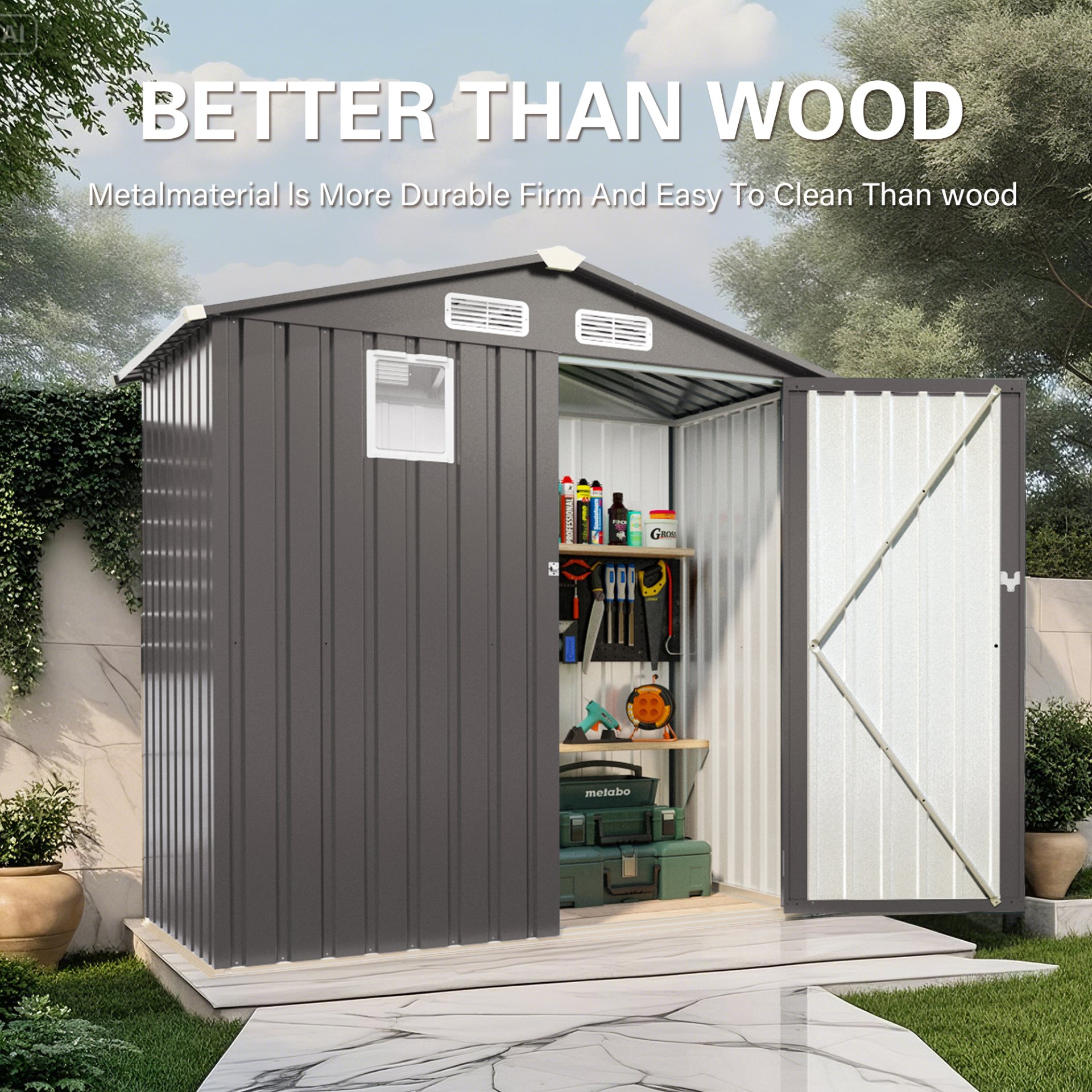 Compact Outdoor Storage Shed With Peaked Roof And Lockable Door - Gray - Image 7