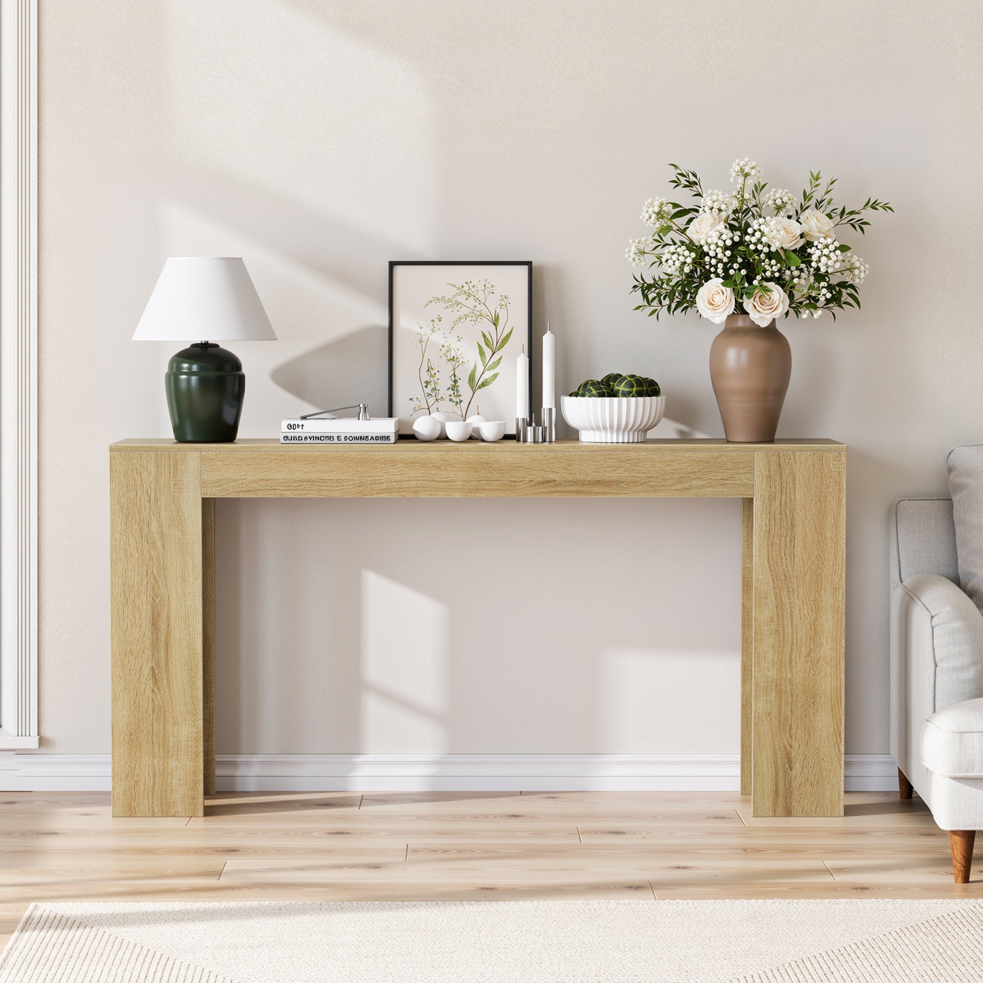 Extra Long Console Table For Narrow Hallways, Living Room - Oak - Image 5