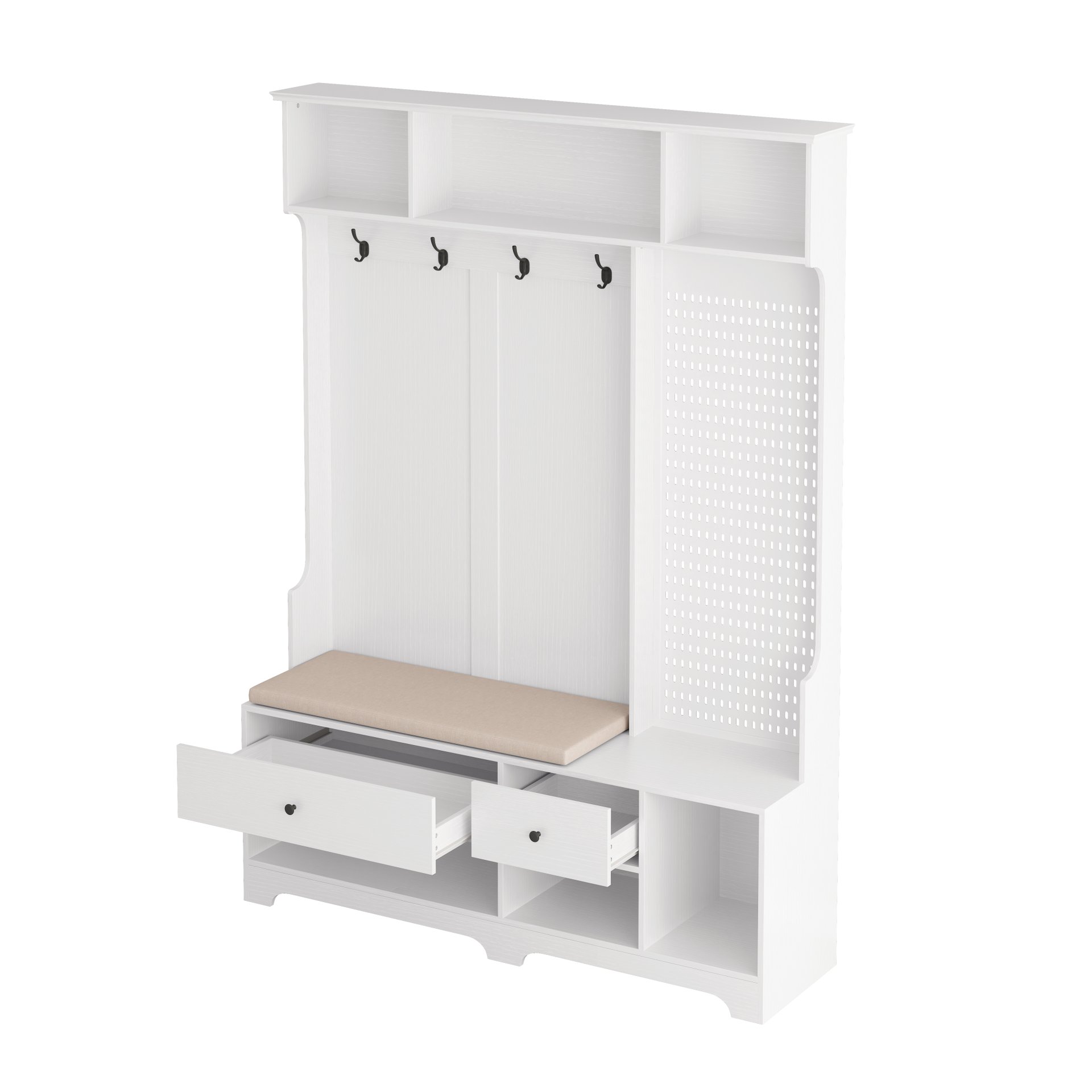 Hallway Hall Tree With Removable Cushion Bench, Coat Rack, Storage Shelves - White - Image 10