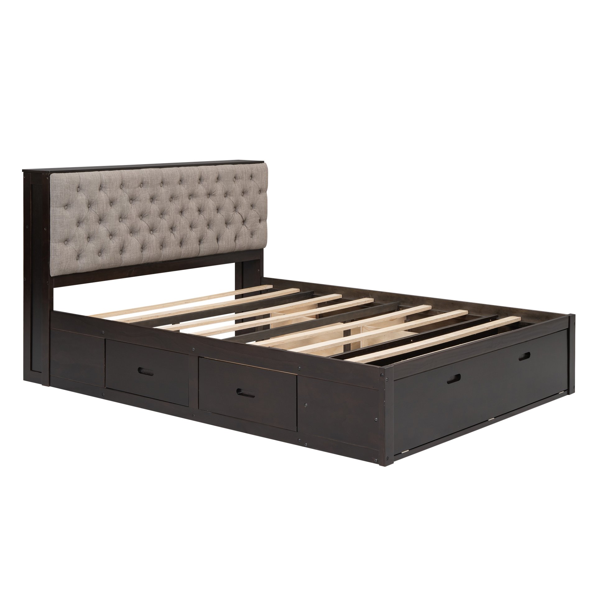 Queen Size Platform Bed With Storage Headboard, Shoe Rack And 4 Drawers - Espresso - Image 15