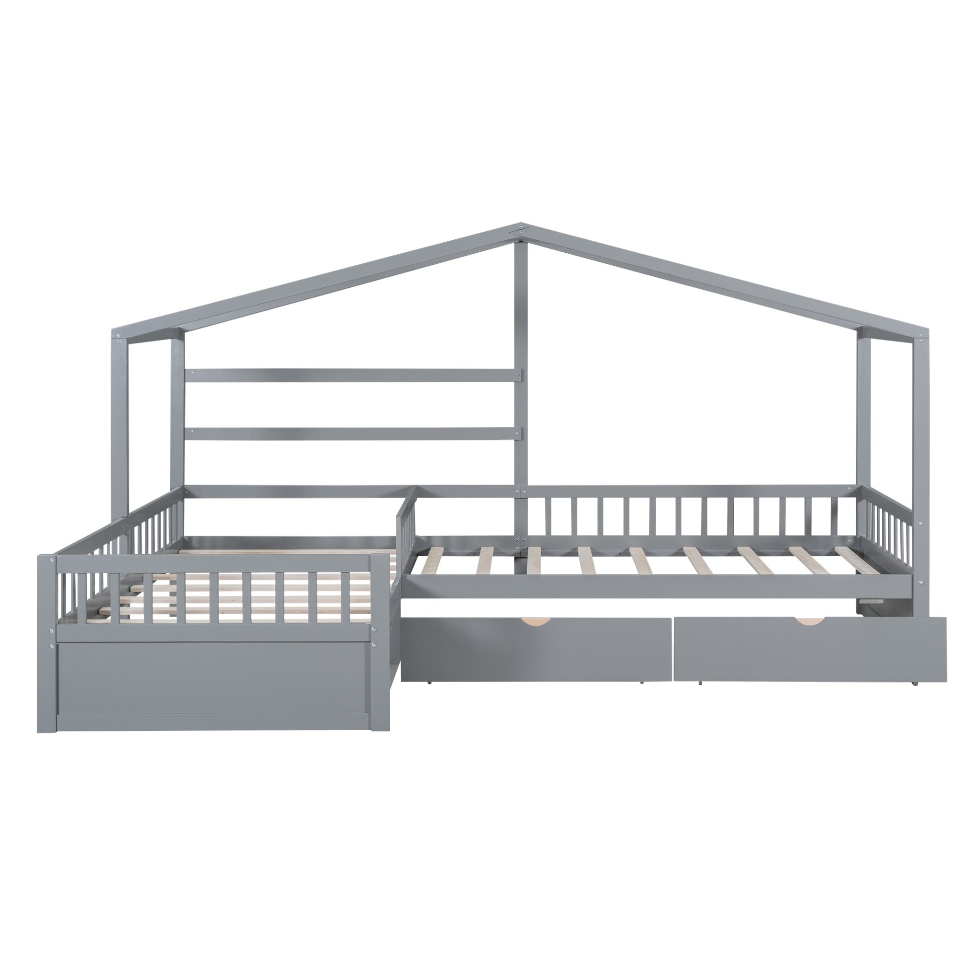 L-Shape Twin Platform Bed With 3 Storage Drawers - Gray - Image 6