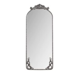 Arched Full Body Mirror With Vintage Carved Applique - Antique Silver
