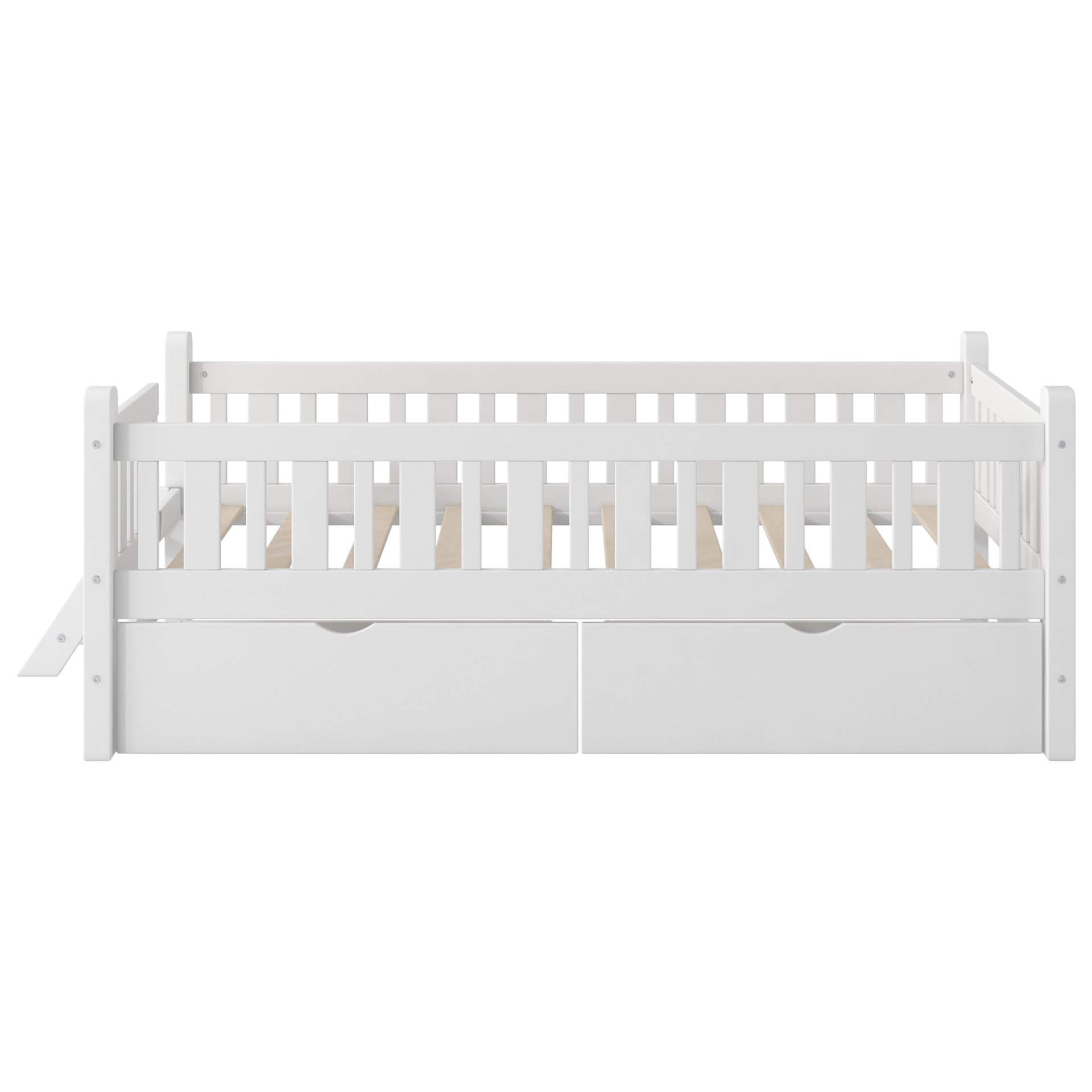 Twin Size Platform Bed With Guardrail And 2 Drawers - White - Image 9