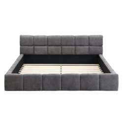 Queen Upholstered Bed With Checkerboard Design - Gray
