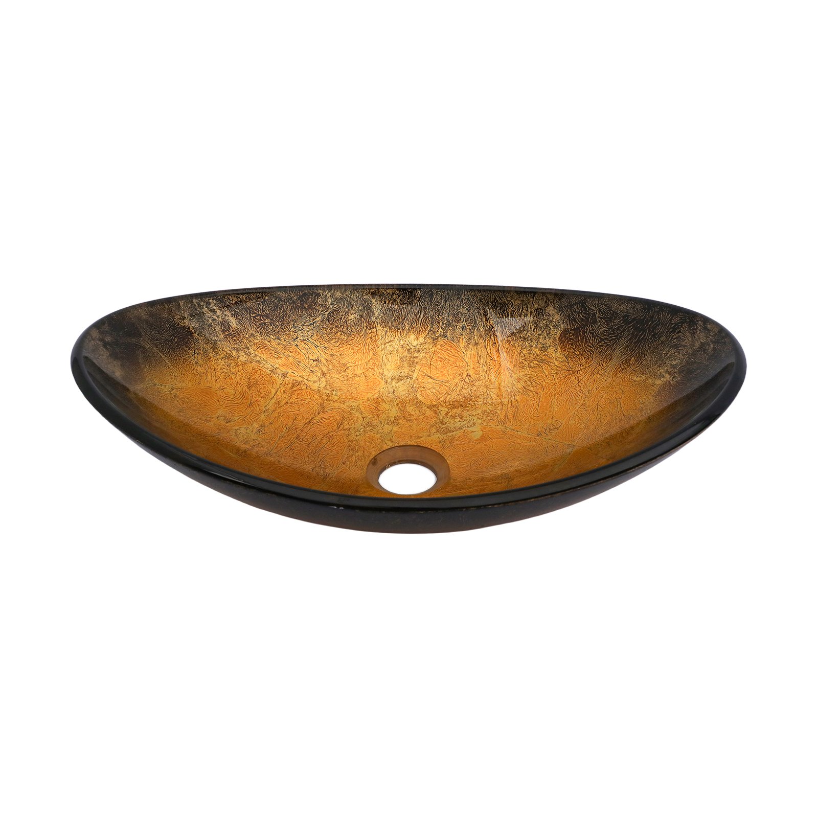Veined Vessel Sink With Pop Up Drain, Boat Shape Bathroom Sink Above Counter - Gold - Image 9