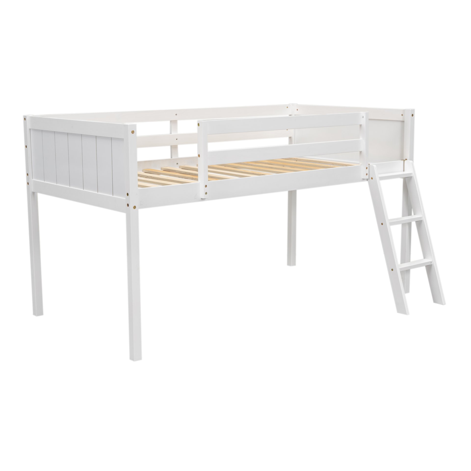 Twin Size Low Loft Bed With Adjustable Ladder - White - Image 5