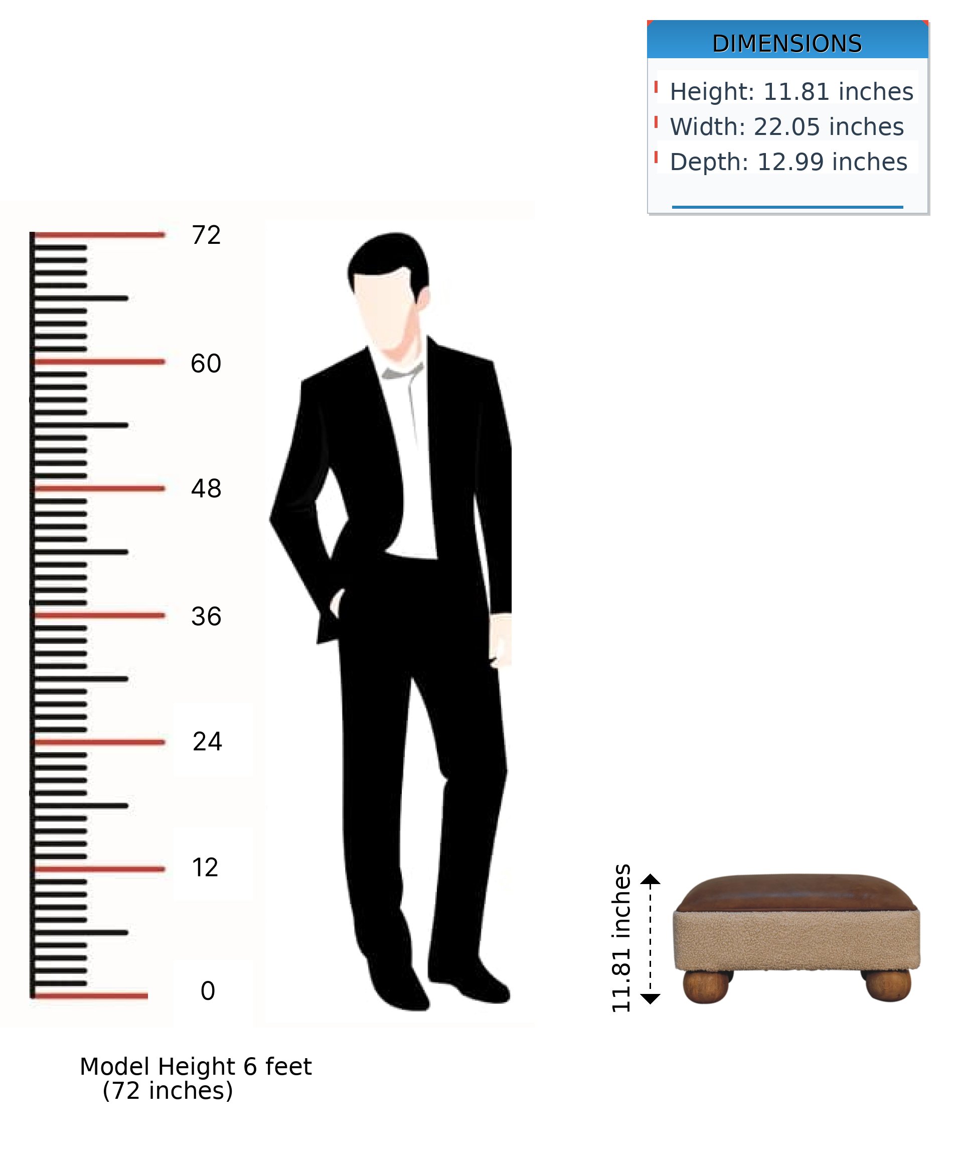 Vintage Leather Boucle Ball Footstool - Brown - Image 11