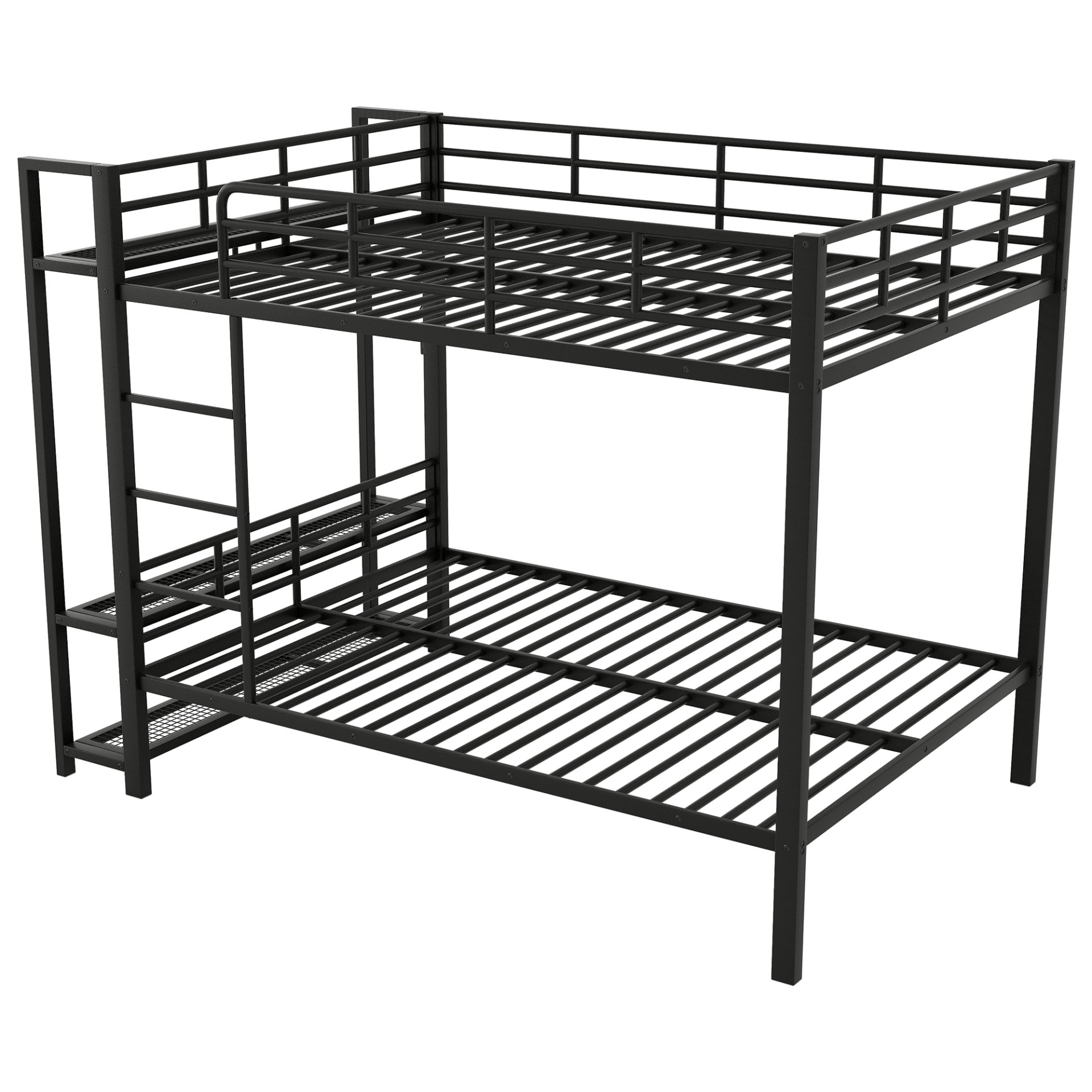 Full Size Bunk Bed With Storage Mesh Shelves, Clothes Hooks, LED Light - Black - Image 13