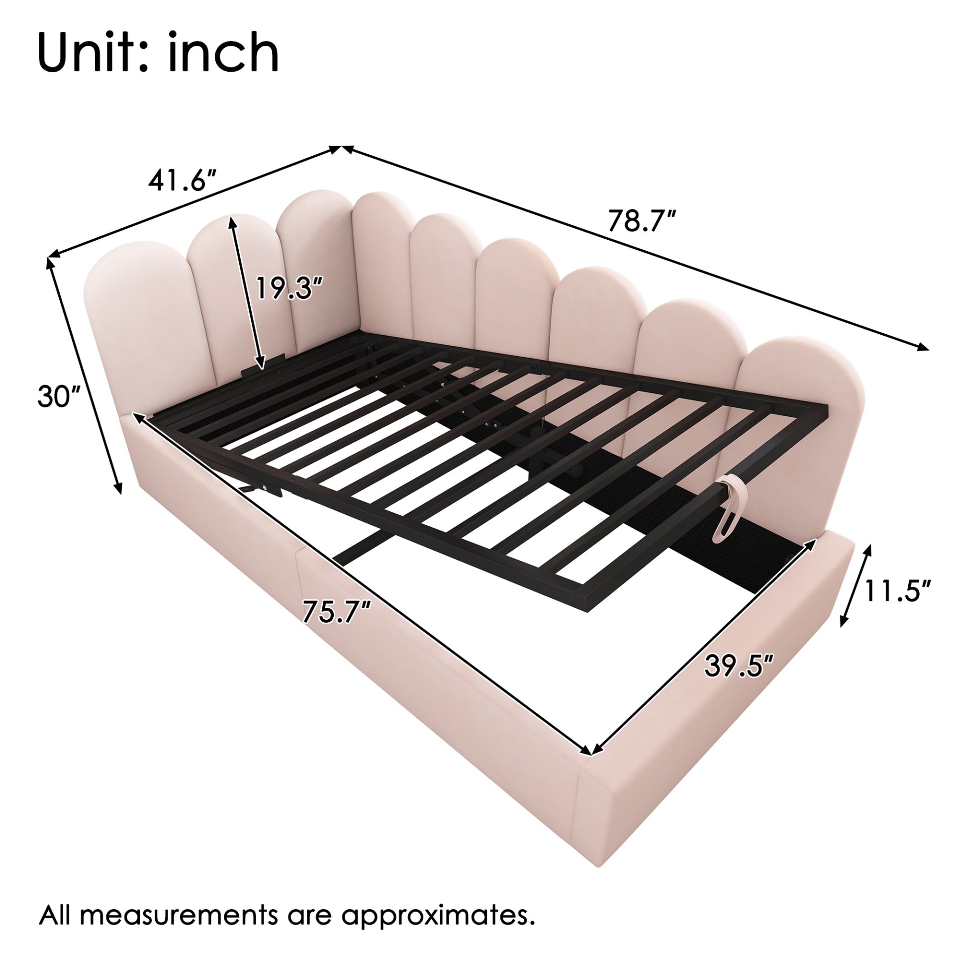 Twin Size Sofa Bed Frame With Slatted Base Daybed With Hydraulic Storage - Pink - Image 3