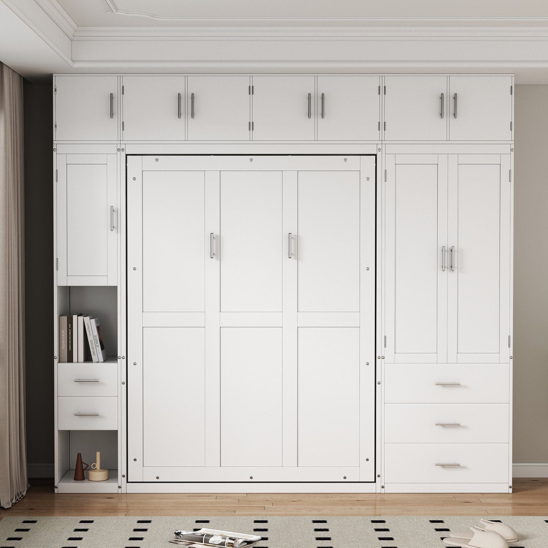 Full Size Murphy Bed With Lockers And Wardrobes - White - Image 5