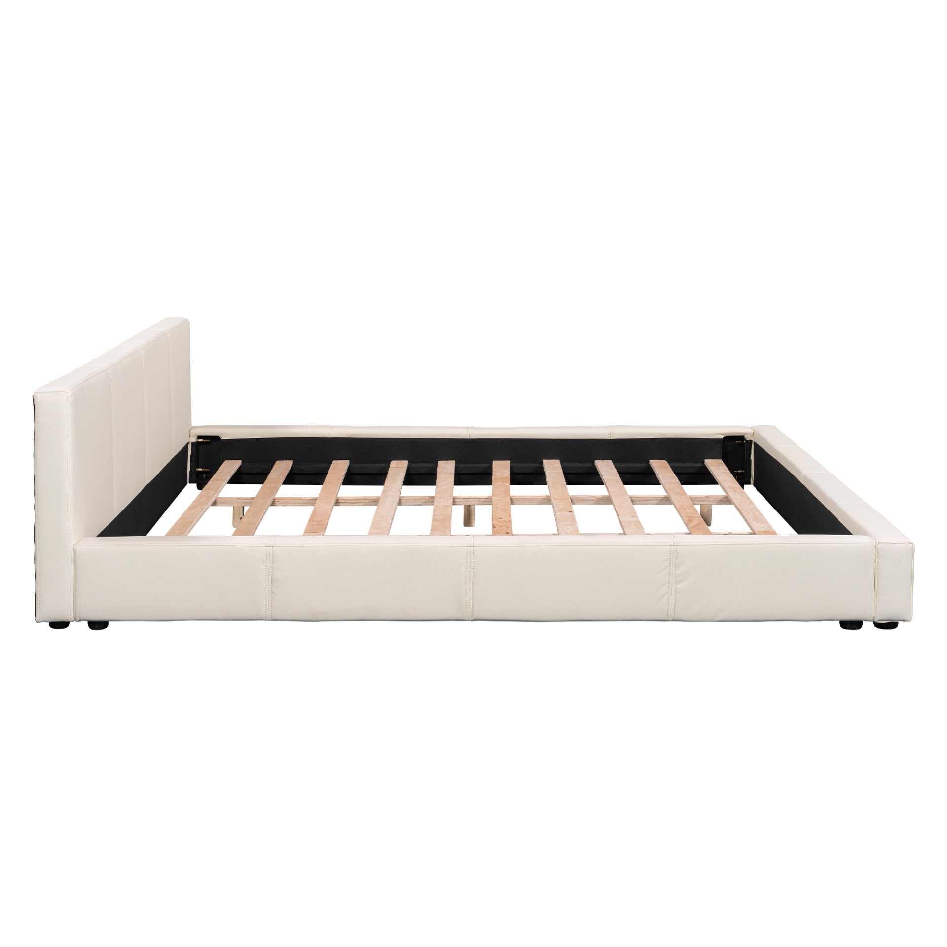 King Size Upholstered Bed With Minimalist Design - Beige - Image 7