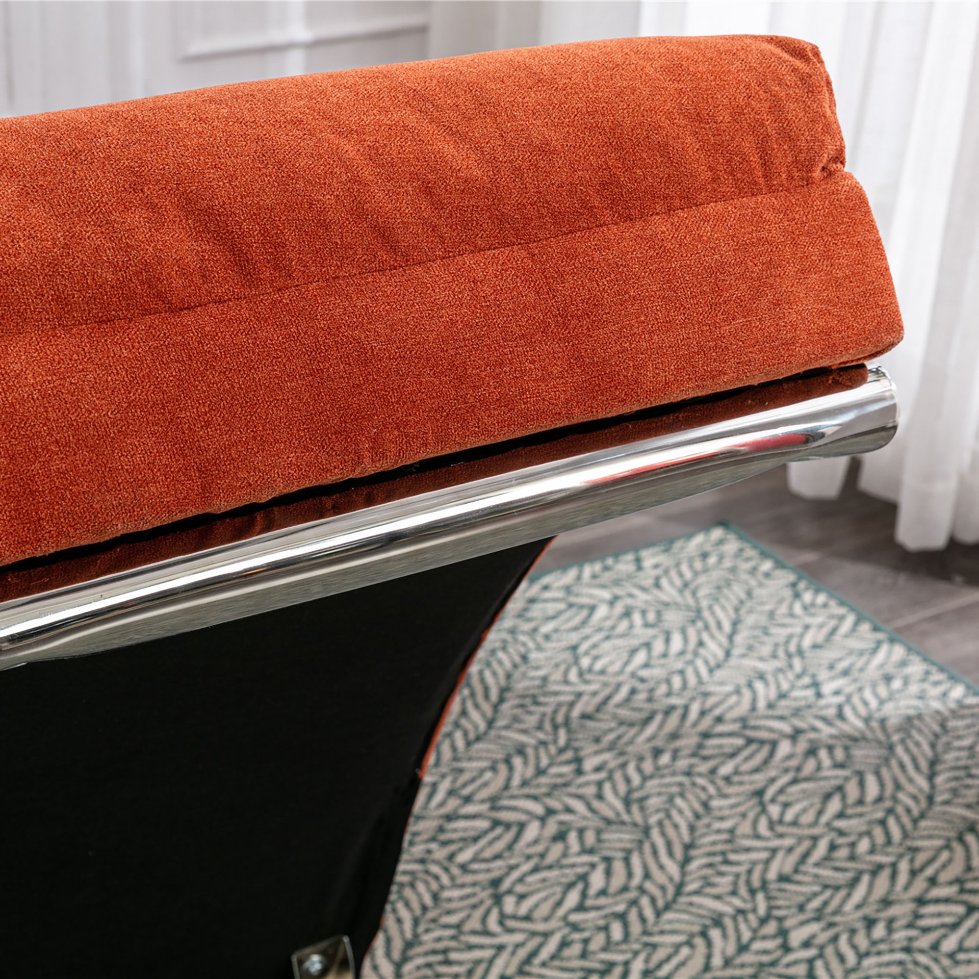 Ergonomic Linen Massage Chaise Lounge With Remote Control, 5 Modes - Orange - Image 8