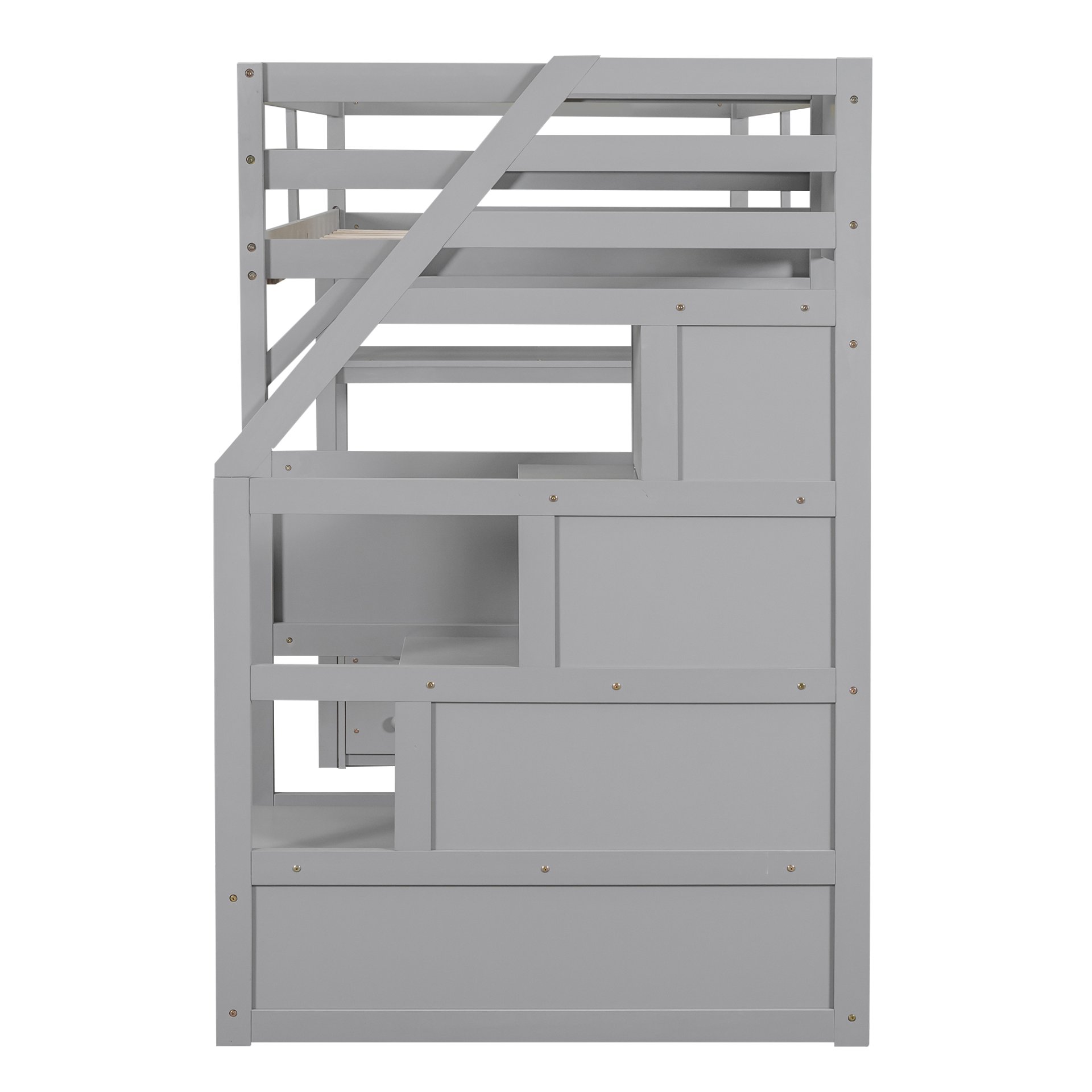 Twin Size Loft Bed With Built In Desk, Shelves, Drawers, And Storage Staircase - Gray - Image 11