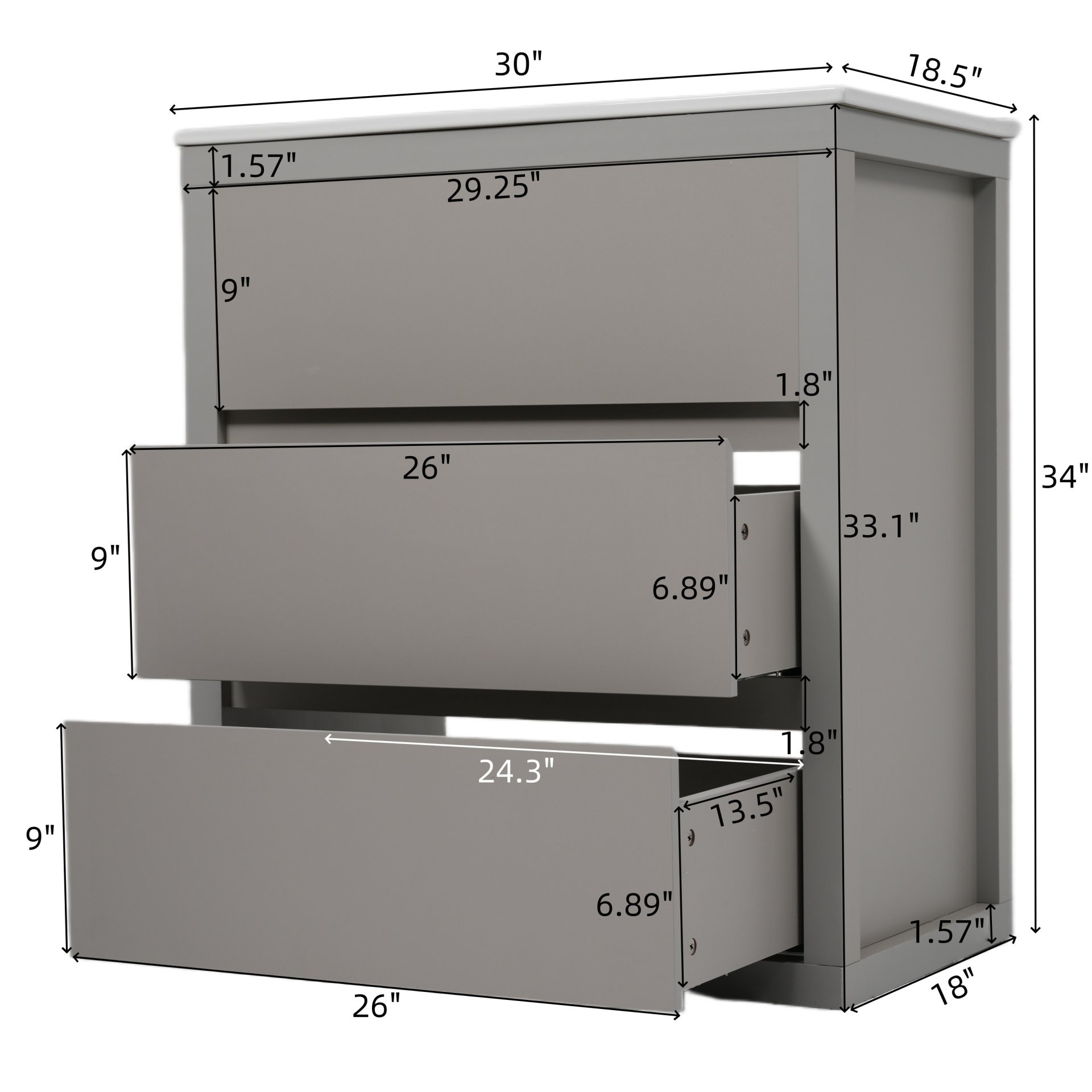 Freestanding Bathroom Vanity With Sink, 2 Full Extension Drawers, Soft Close Slides - Gray - Image 3