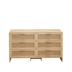 Arc Shaped Corner Rattan Cabinet With 6 Drawers - Natural