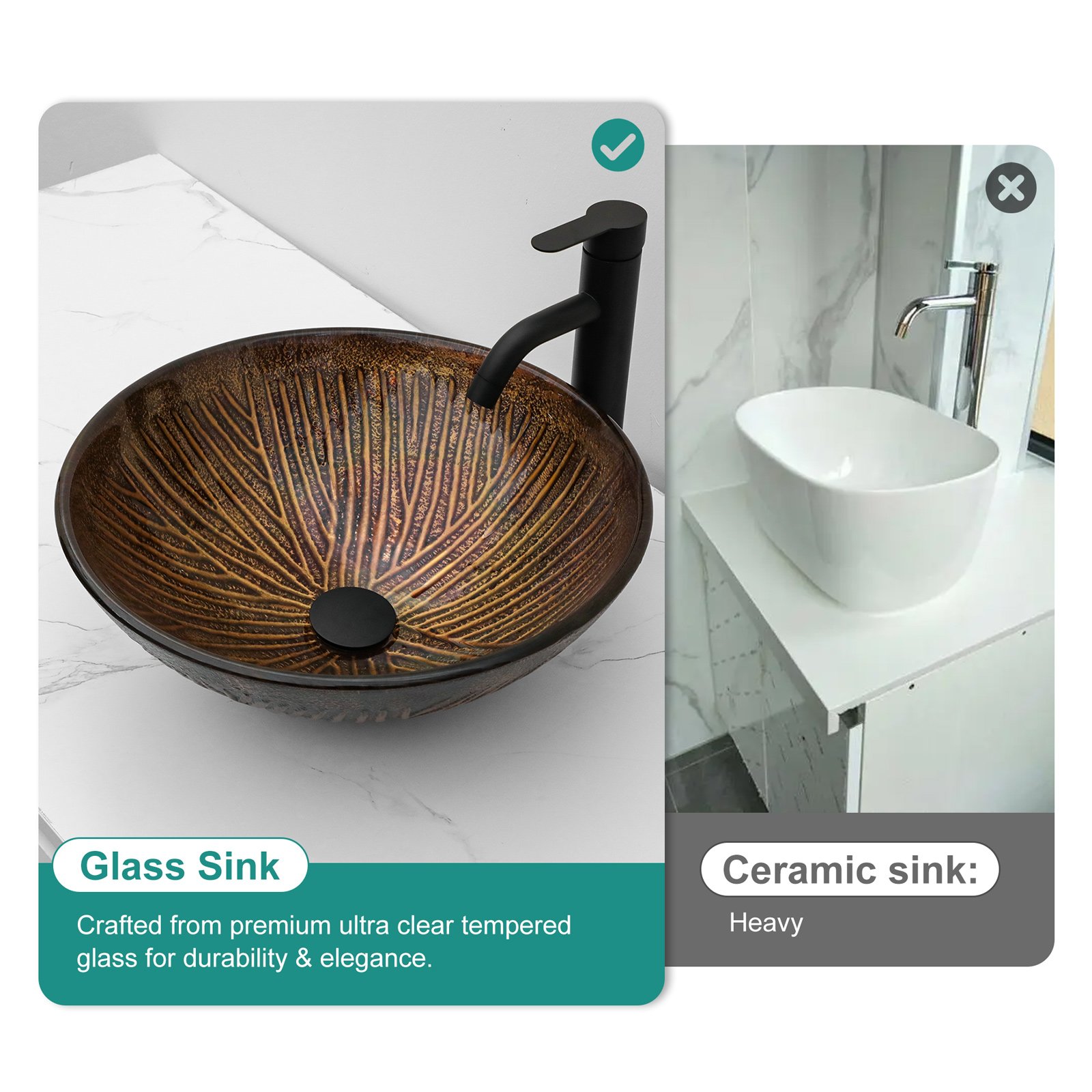 Feather Pattern Amber Vessel Sink With Pop Up Drain, Oval Bathroom Basin - Amber - Image 2