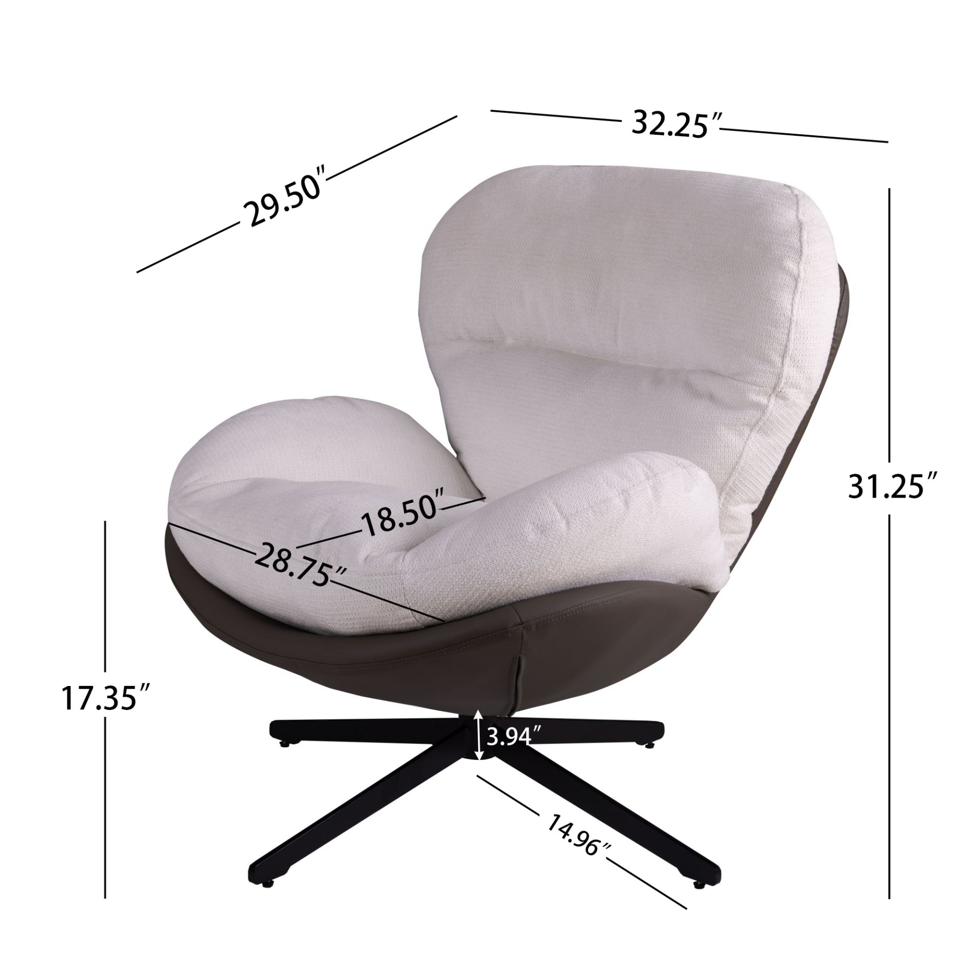 360° Swivel Office Chair, Modern Chenille Chair With And Metal Base Frame, No Wheels, Accent Chair - White - Image 3