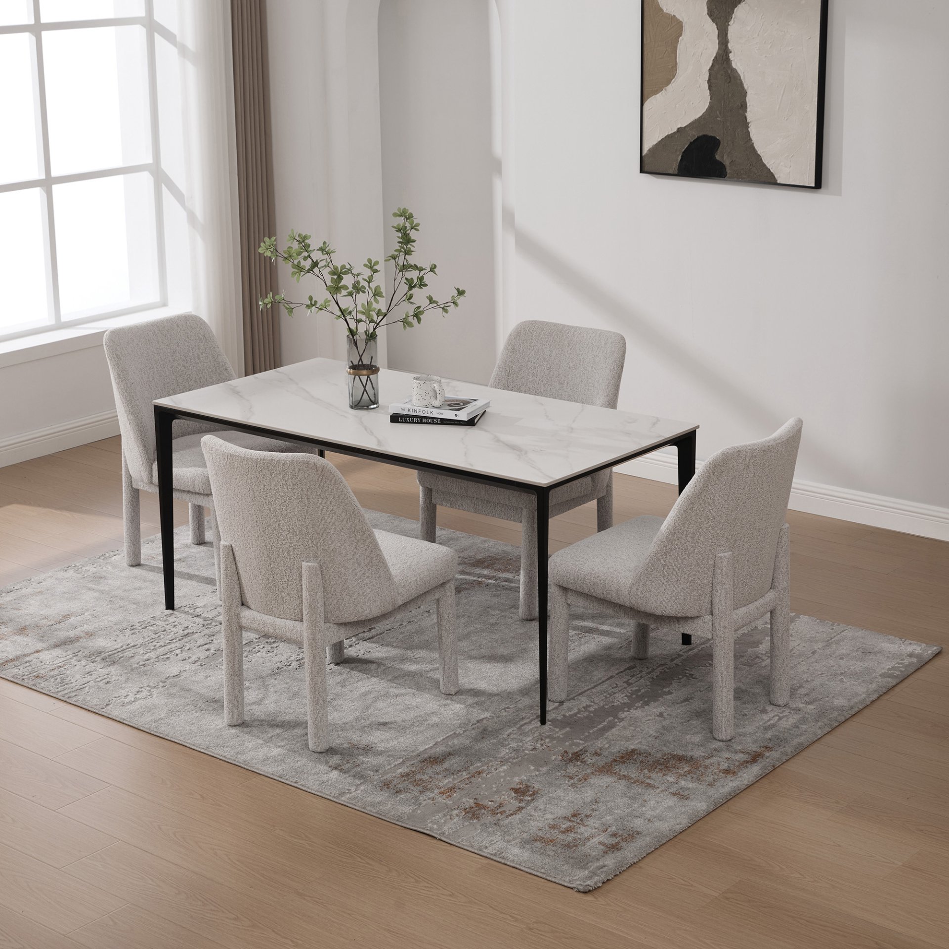 Wide Minimalist Dining Chair High Curved Backrest (Set of 4) - Beige - Image 11