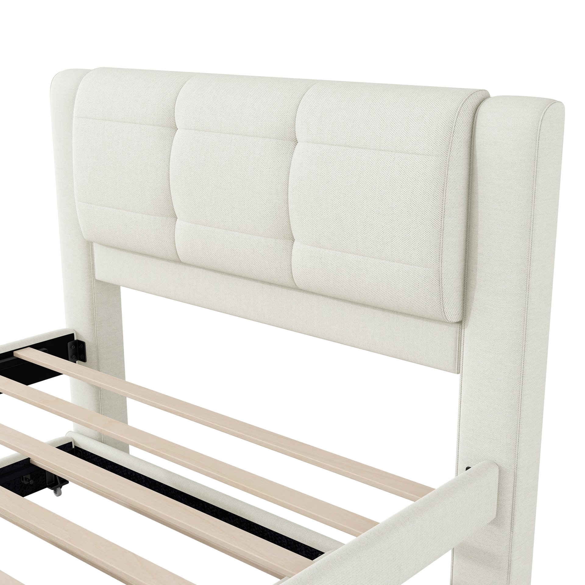 Full Size Upholstered Platform Bed With Adjustable Trundle - Beige - Image 6