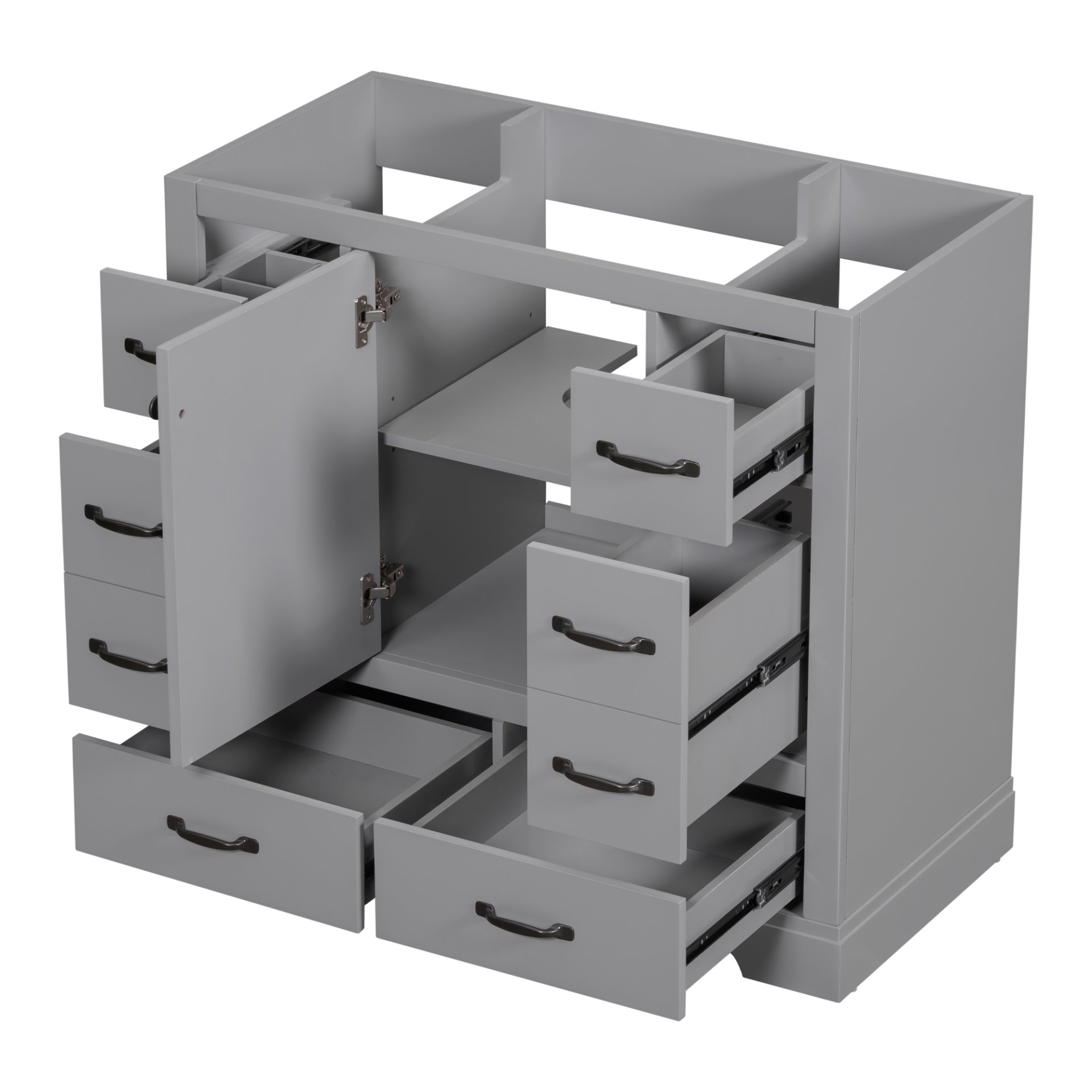 36" Bathroom Vanity Without Sink, Cabinet Base Only, 6 Drawers, Multi Functional Drawer Divider, Adjustable Shelf - Gray - Image 11