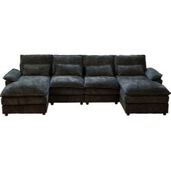 Modular Sectional Sofa Cloud Couch With Double Chaise Lounge, U Shaped - Black