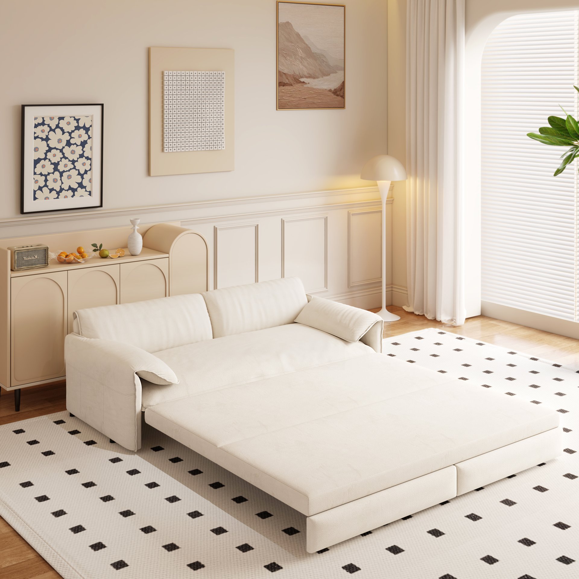 Queen Pull Out Sofa Bed, 3 In 1 Convertible Sleeper Sofa With Side Storage - Beige - Image 2