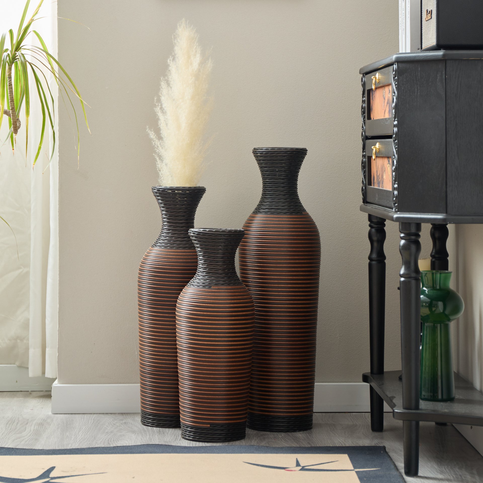 Desktop Vase, Classic And Neat Floor Vase, High Independent Flower Stand, Home Decoration Flower Stand (Set of 3) - Black / Brown - Image 6