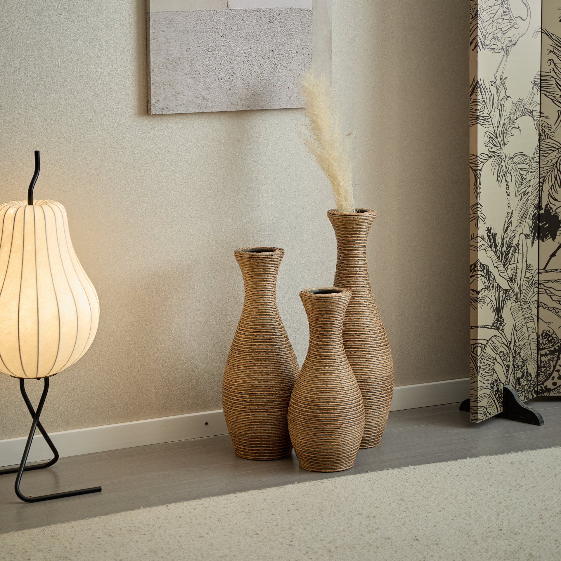 3 Piece Artificial Rattan Floor Vase Set Decorative Accent For Living Room, Hallway & Entryway, Ideal For Dried Or Silk Flower Arrangements - Beige - Image 13