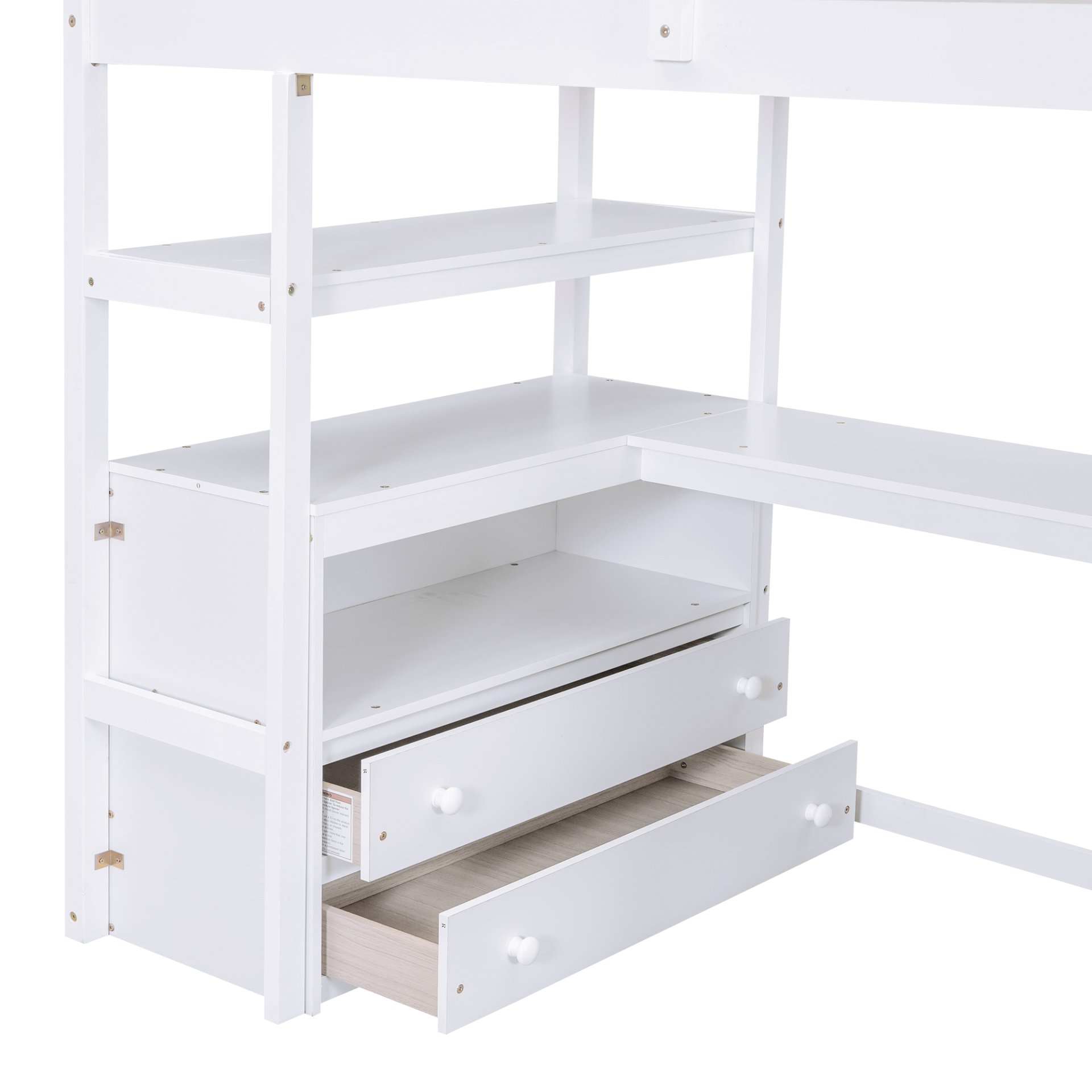 Twin Size Loft Bed With Built In Desk, Shelves, Drawers, And Storage Staircase - White - Image 14