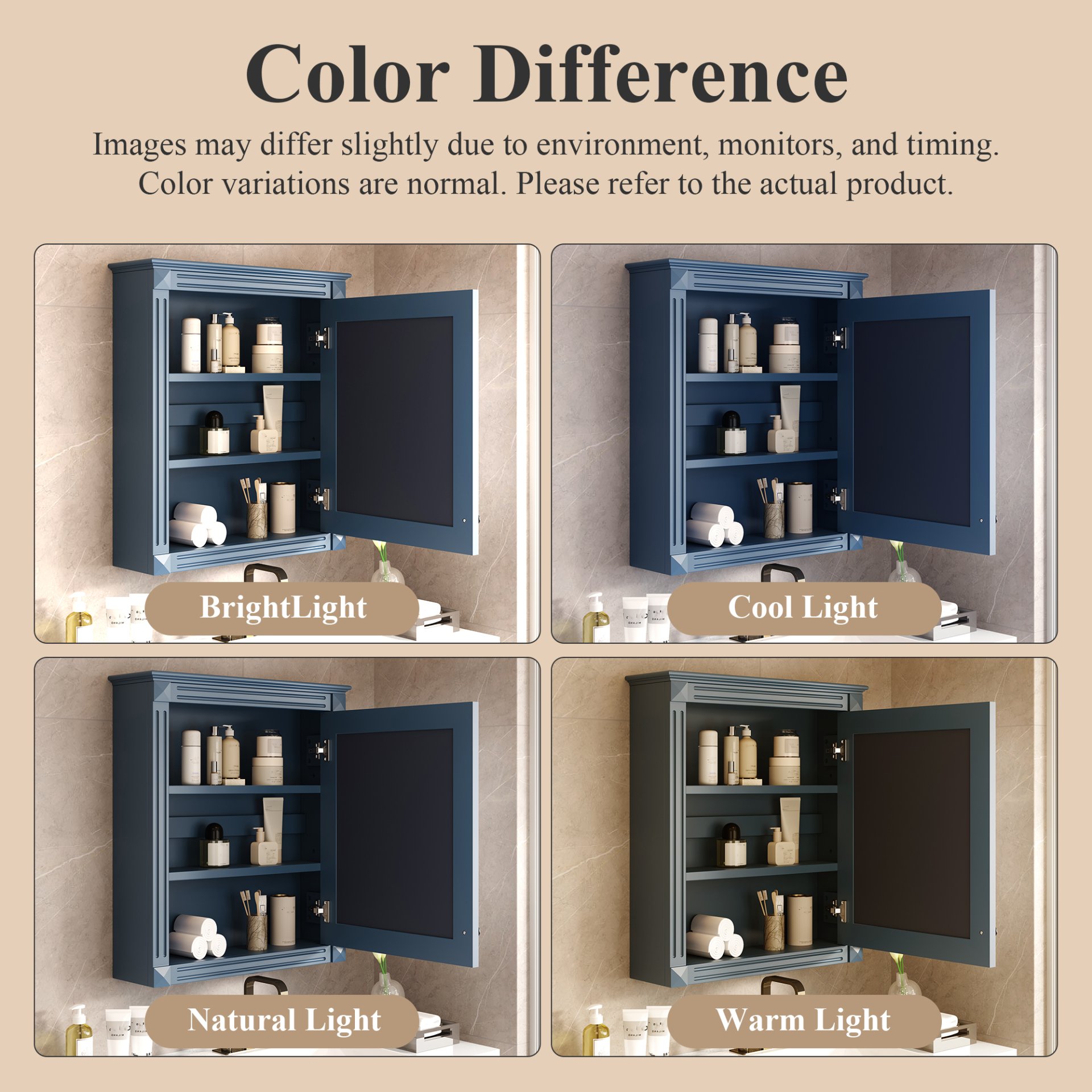 Wall Mounted Bathroom Storage Cabinet With Mirror, Medicine Cabinet With Height Adjustable Shelf, Over The Toilet Space Saver Cabinet - Blue - Image 25