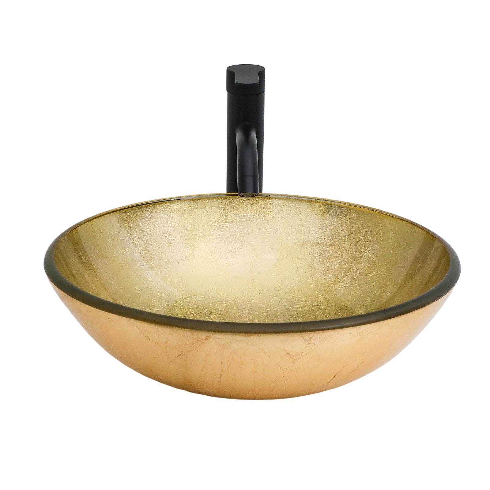 Textured Vessel Sink With Faucet And Pop Up Drain, Round Bowl For Bathroom Vanity - Gold - Image 10