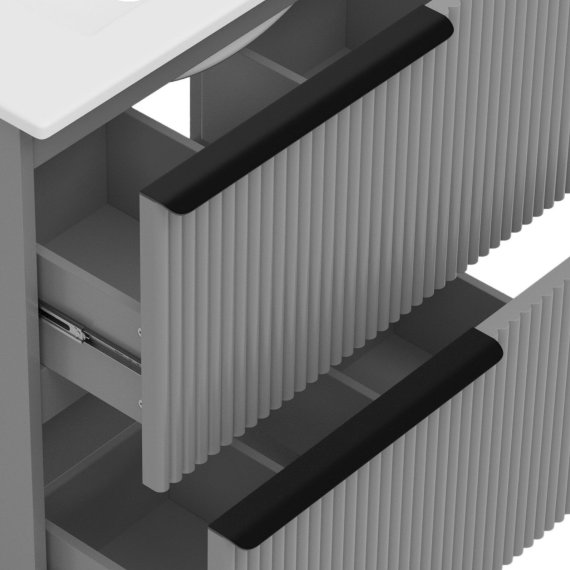 Fluted Bathroom Vanity With Sink, Full Extension Soft Close Drawers - Gray - Image 13