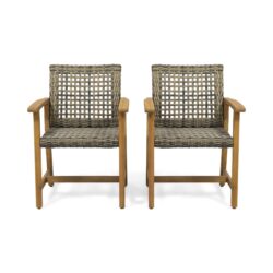 Outdoor Dining Chair (Set of 2), Teak Acacia Wood Frame - Natural Stained