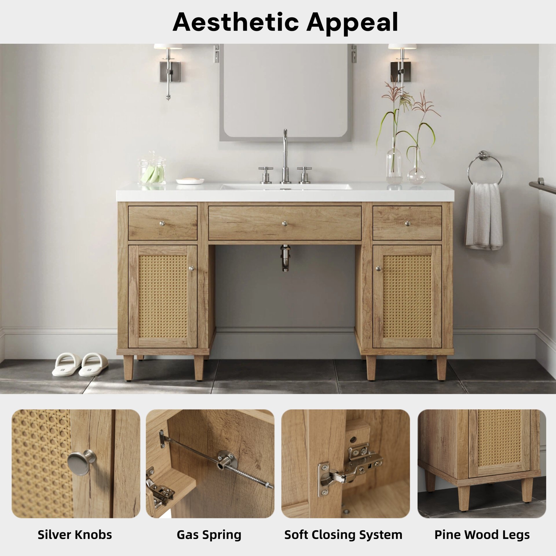 Single Bathroom Vanity With Smc Sink, Spacious Storage Cabinet - Wood - Image 11