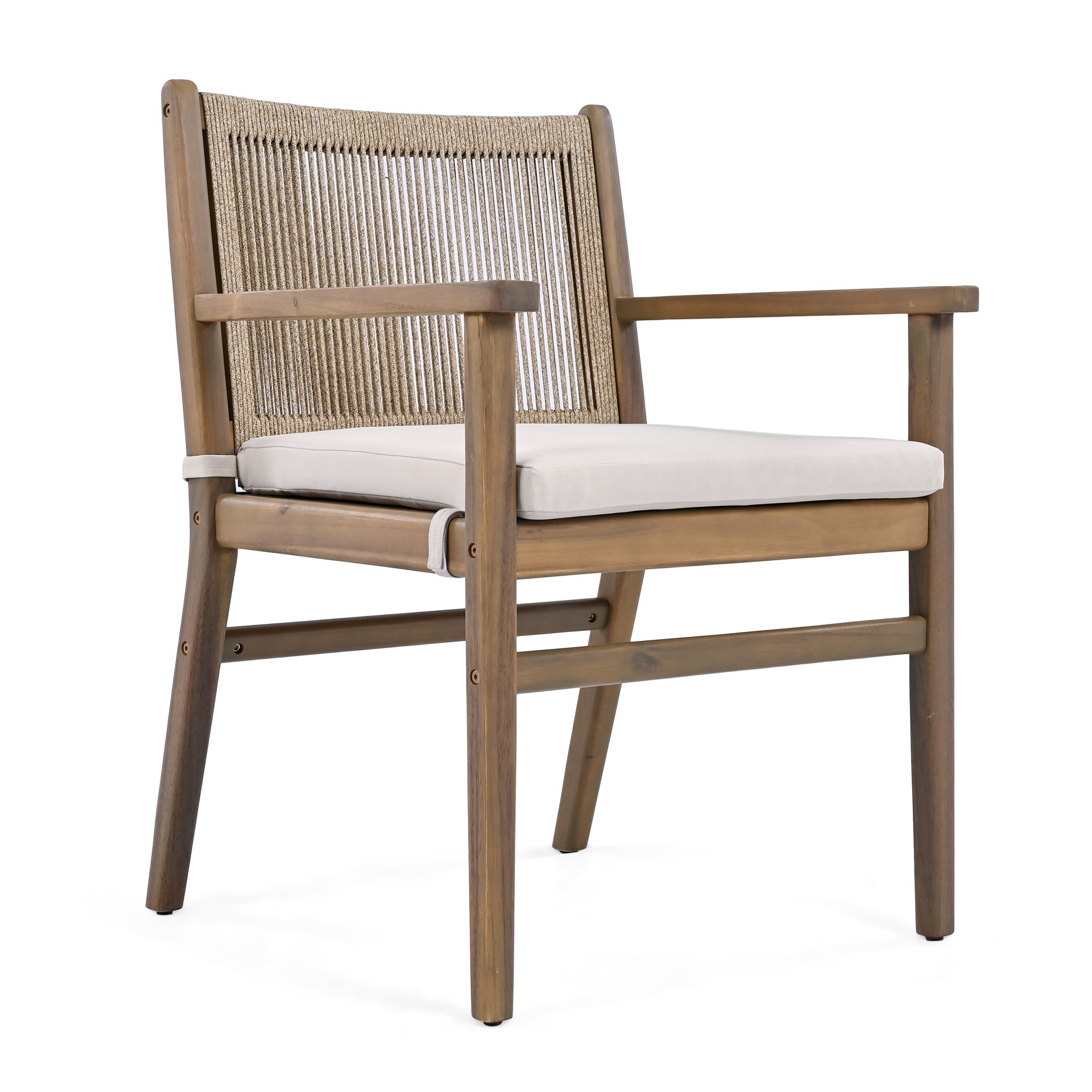 Outdoor Dining Chairs, Patio Armchair With Rope Design Back (Set of 2) - Light Brown - Image 8