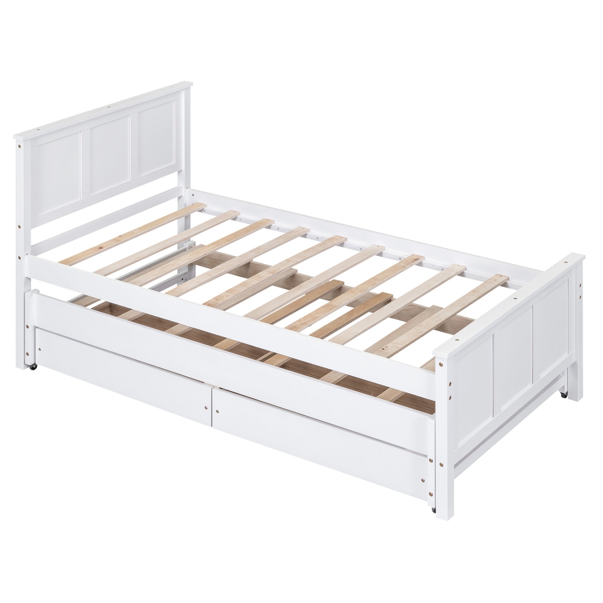 Twin Size Platform Bed With Trundle And Drawers - White - Image 9