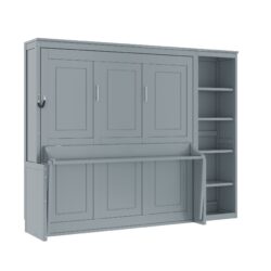 Queen Size Murphy Bed With Desk And Bookshelf - Gray