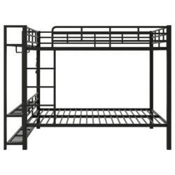 Full Size Bunk Bed With Storage Mesh Shelves, Clothes Hooks, LED Light - Black