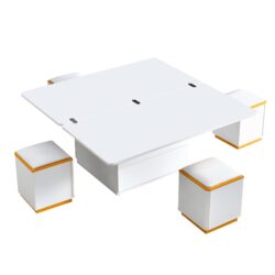 Lift Top Coffee Table With 4 Storage Stools, Multi Functional Adjustable Coffee Table For Living Room - White